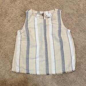 Liz Claiborne Beige, White and Navy Striped Sleeveless Top Size Small